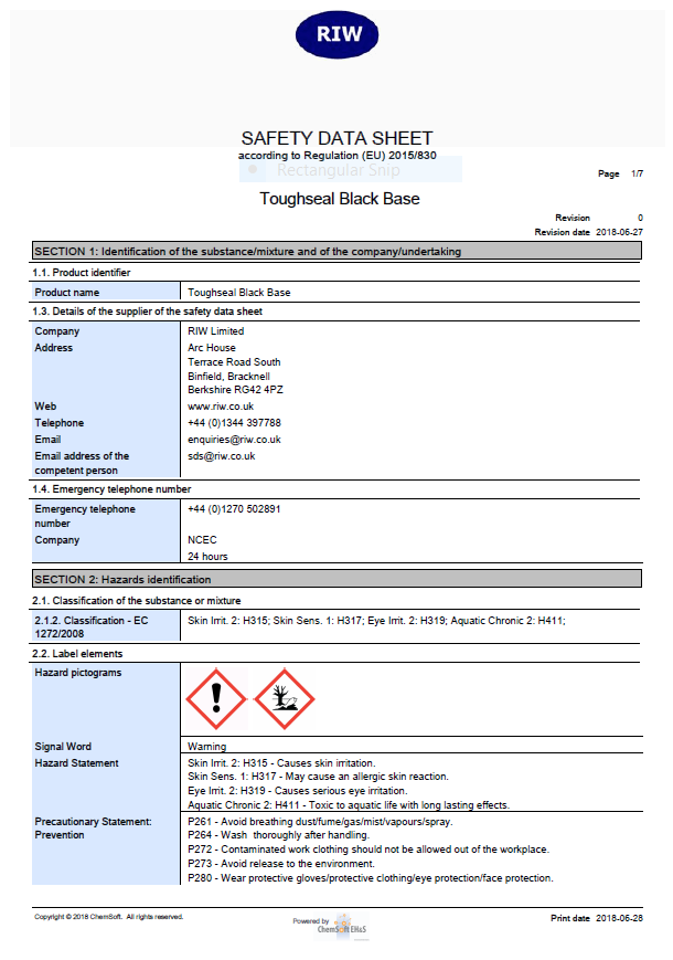 Safety Data Sheets Technical Downloads RIW